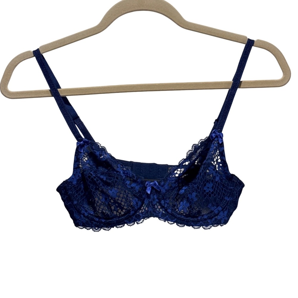 Adore Me Royal Blue Floral Lace Unlined Underwire Bra 32B